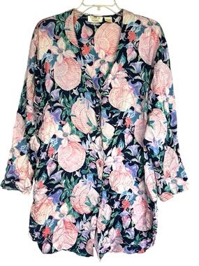 Victoria’s Secret gold label silk sleep shirt nightgown dress Vtg floral medium